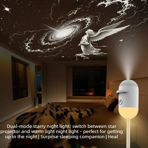 2-in-1 Mini Galaxy Star Projector Night Light with Starry Sky Ambient Light